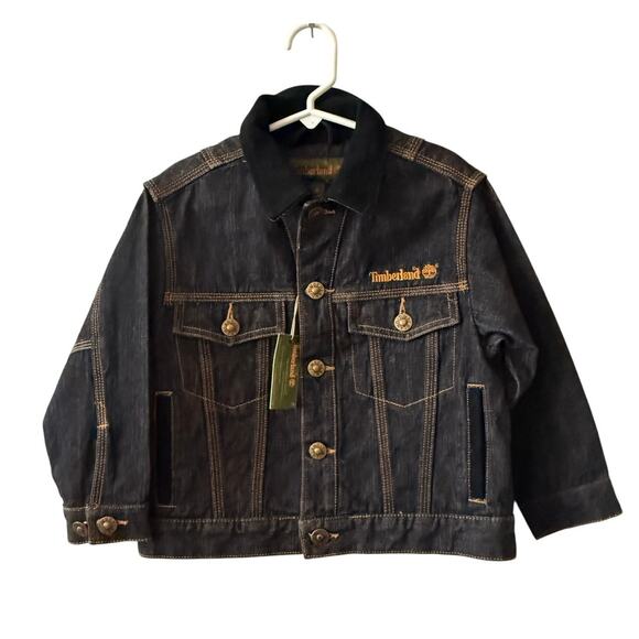 Vintage 90s Deadstock Timberland Kids Jean Jacket Size 4 Dark Rugged Denim